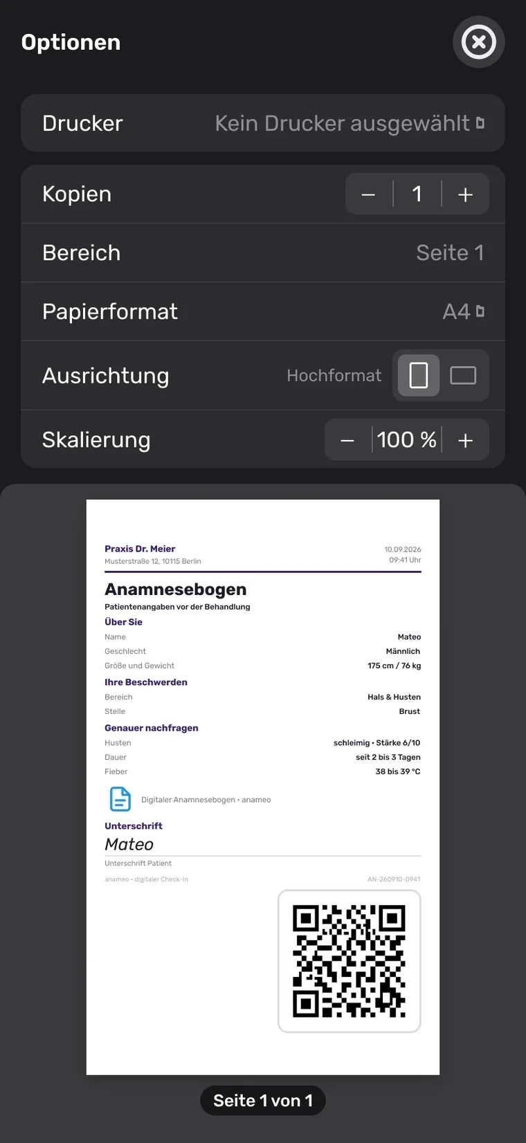 Vorschau des Anamnesebogens als PDF für die Praxis