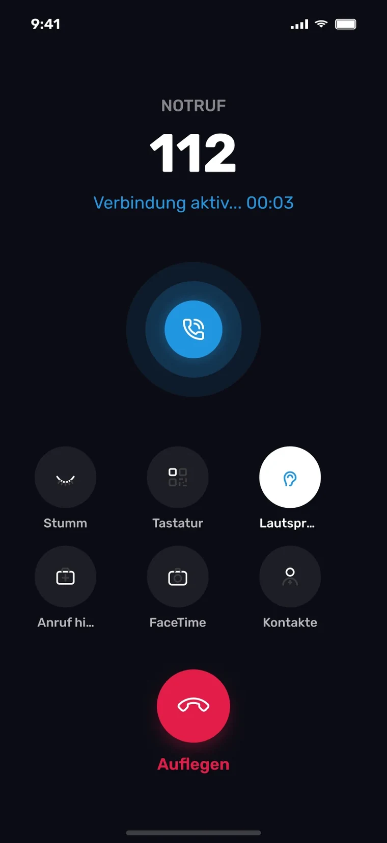 Notruf 112: Anrufbildschirm