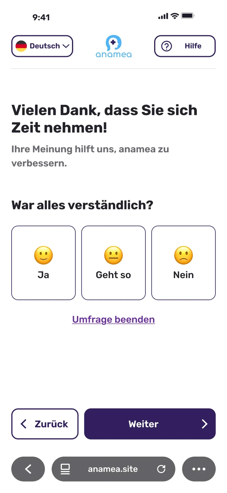 Umfrage am Ende des Bogens: War alles verständlich? Ja, Geht so, Nein