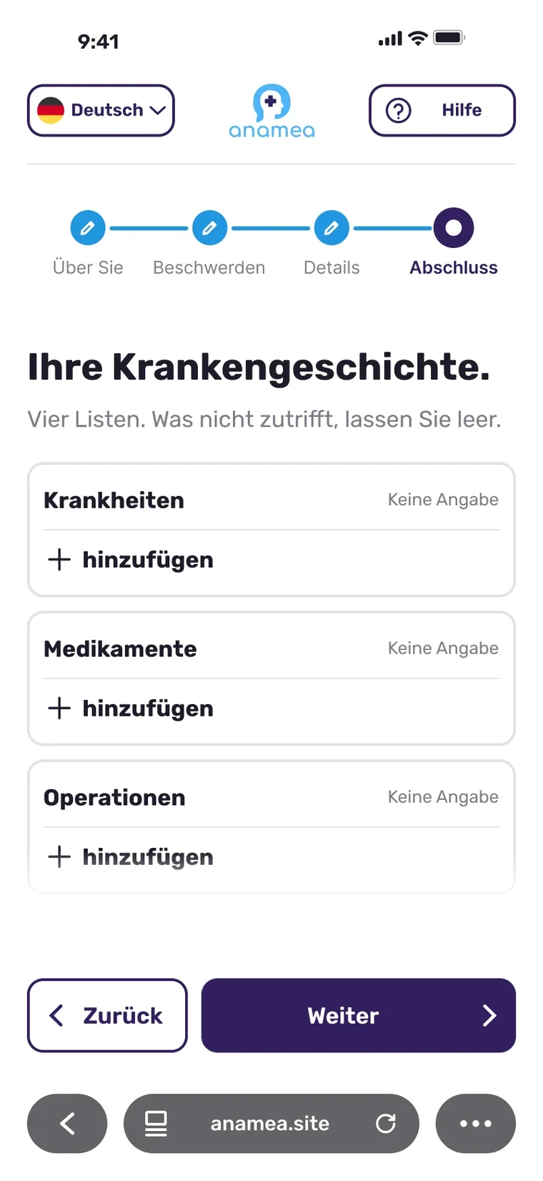 Krankengeschichte in Listen