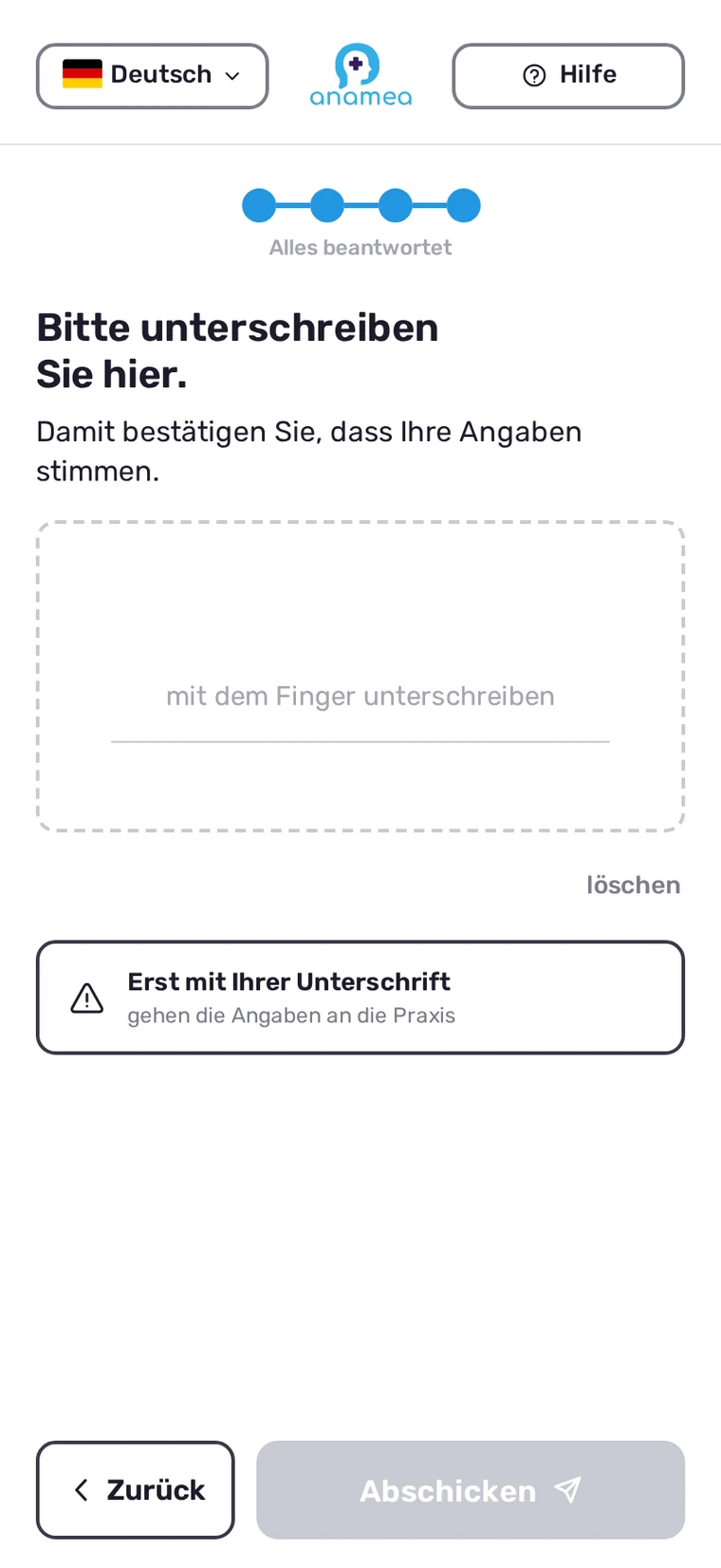 Testversion: ausgegrauter Abschicken-Button