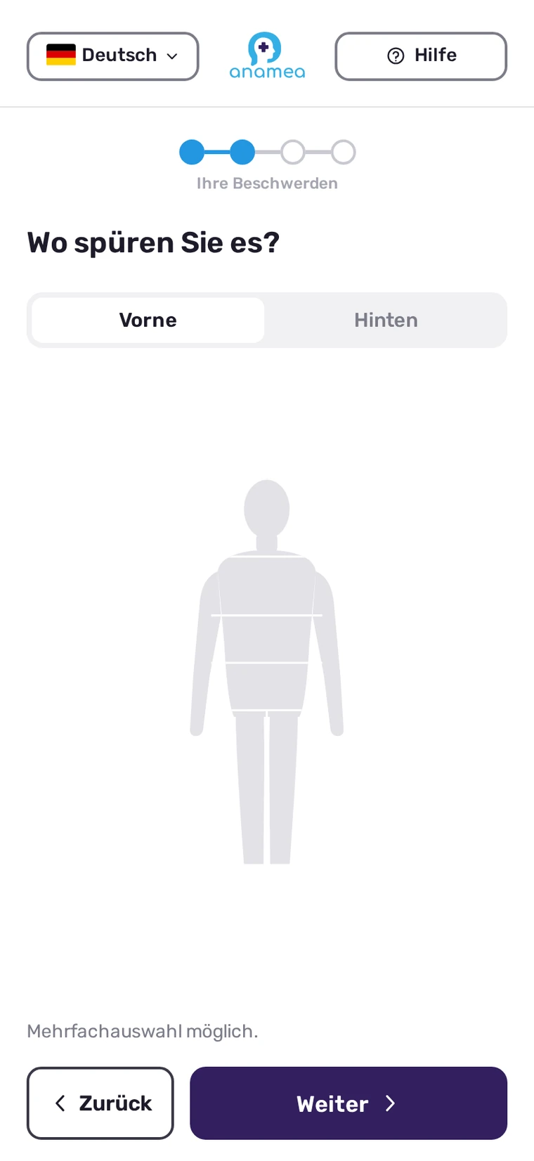 Testversion: Körperkarte als graue Silhouette