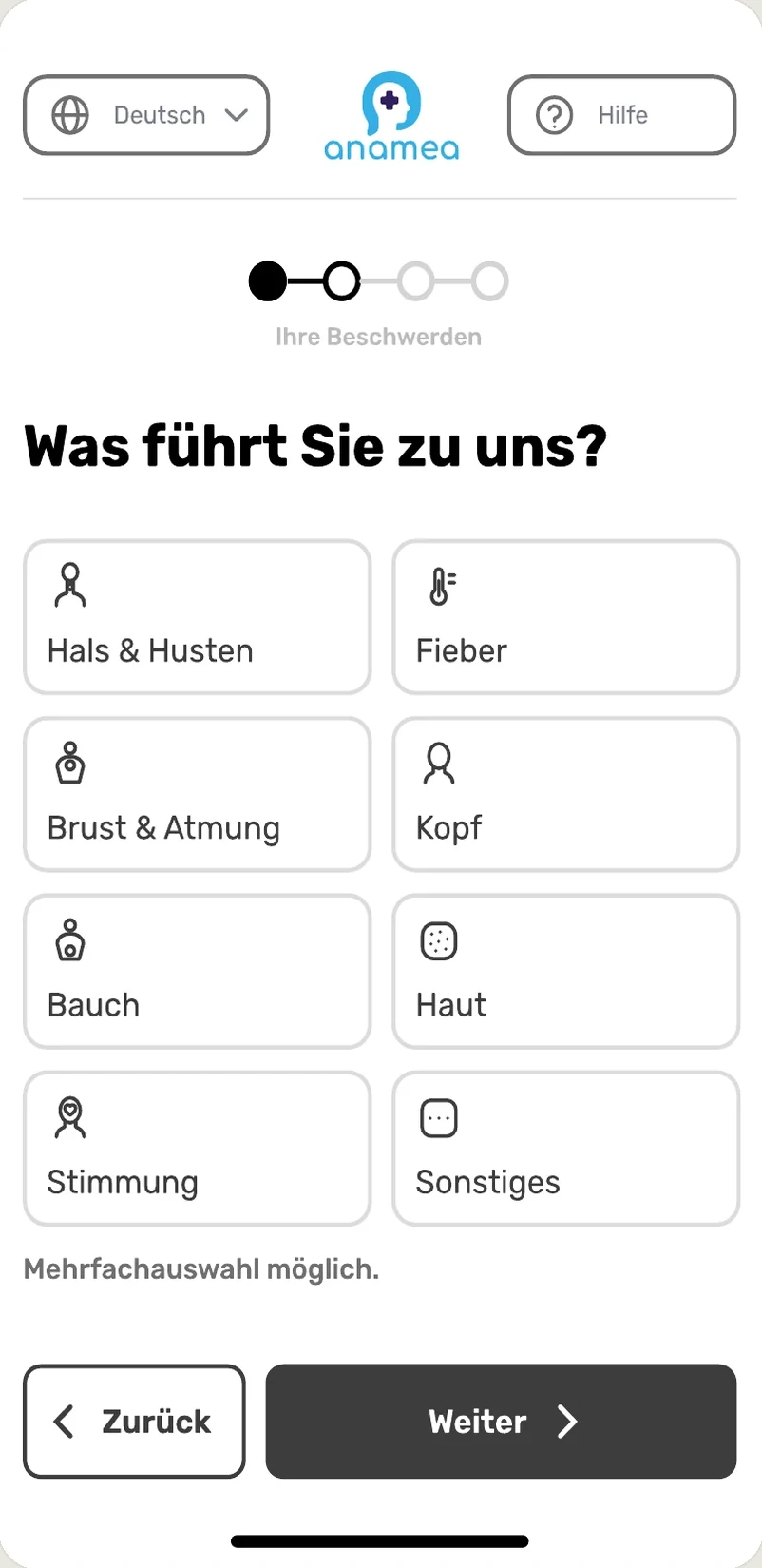 Mid-Fi: Kacheln mit Icon und Wort